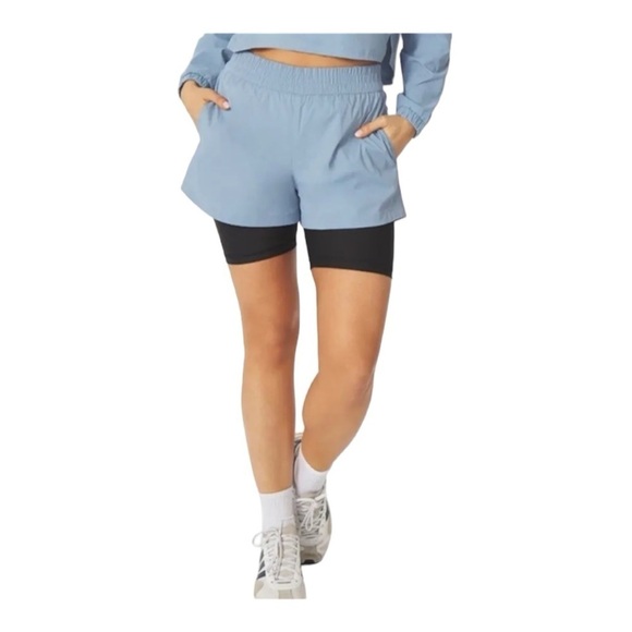 WeWoreWhat Windbreaker Bike Shorts in Dust Blue with Black Under Shorts Size L - Picture 2 of 8